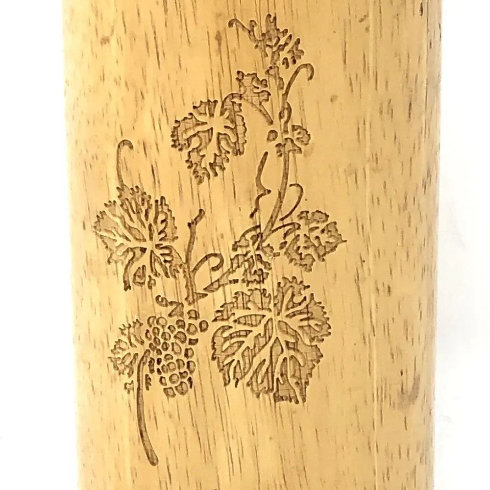 Wood Pepper Mill Grinder Vintage 70s Hand Crafted 2-Tone Engraved Bottle Shape